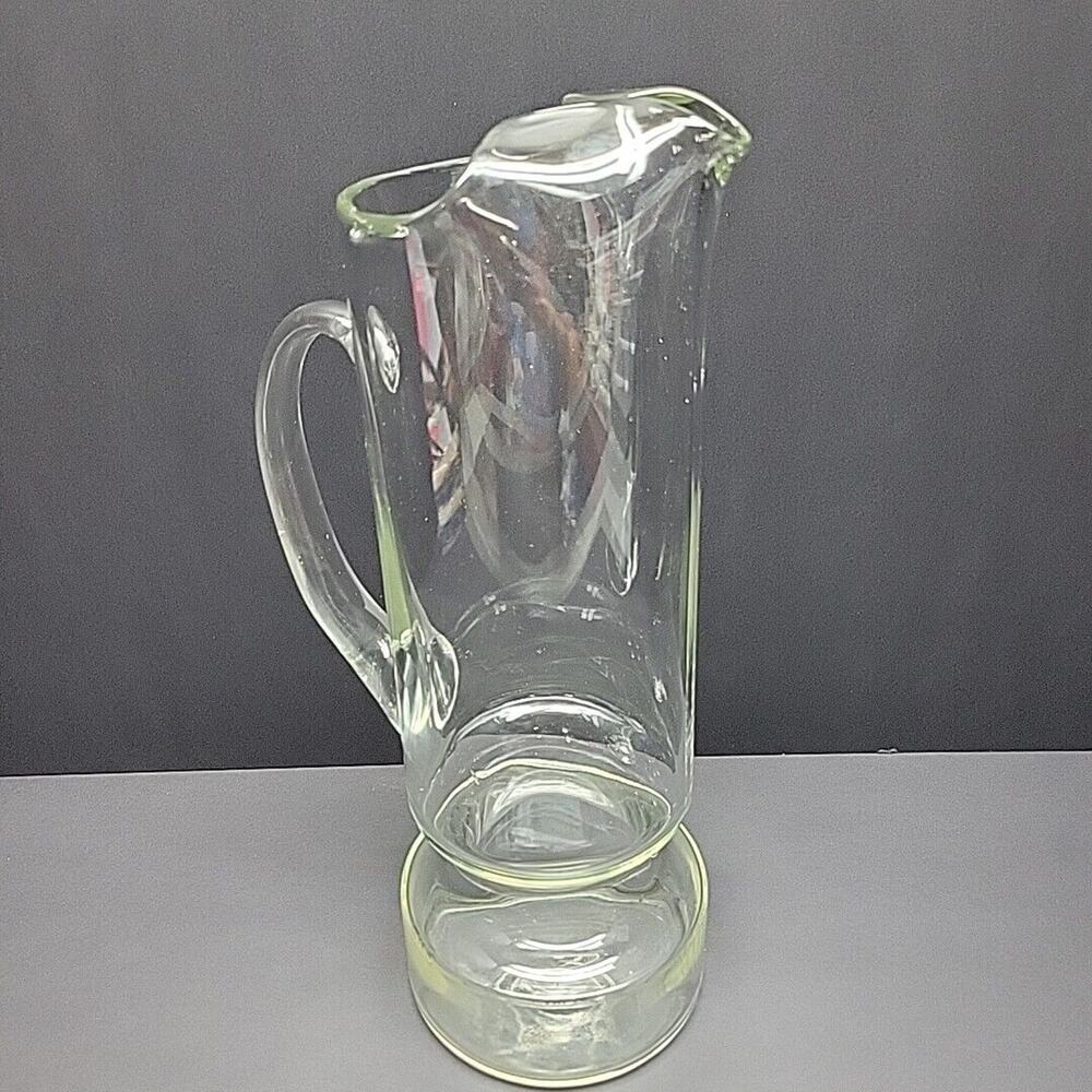 Hand Blown Clear Water/ Cocktail Barware Rec Glass Pitcher 12½” Tall Vintage Mcm